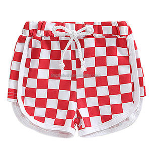Celana pendek motif kotak-kotak, celana pendek anak laki-laki dan perempuan, pakaian olahraga kembali ke sekolah, tali serut cetakan kotak-kotak musim panas - Product Image 2
