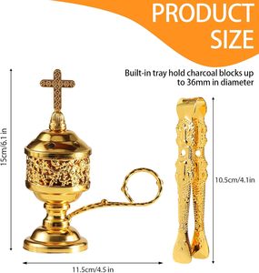 Brûleur d'encens doré avec pince, support pour encens au charbon de bois, pour aromathérapie, yoga, <span class=keywords><strong>spa</strong></span>, décoration intérieure et usage religieux - Product Image 5