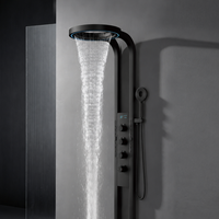 Panneau de douche multifonctionnel 5-en-1 avec LED, jets circulaires, fonction de massage doux, ensemble de douche cascade en acier inoxydable