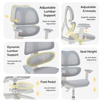Chaise ergonomique en maille pour enfants avec dossier adaptatif à double aile et roulettes à verrouillage par gravité pour coin d'apprentissage et bureau à domicile