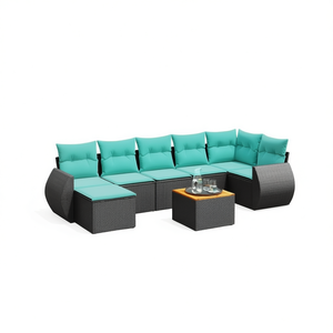 8 Piece Black Poly Rattan <b>Garden</b> <b>Sofa</b> Set With Cushions Outdoor Furniture Contemporary Design - Product Image 1