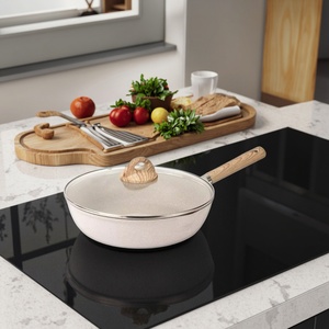 Poêle à frire en aluminium antiadhésive de cuisine moderne avec couvercle en verre Base à induction Poêle à frire ronde Gril à gaz Carote Batterie de cuisine - Product Image 1