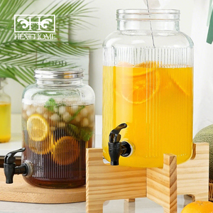 Bình đựng nước ép, đồ uống thủy tinh lớn, dung tích lớn 4L 5.5L, kiểu đứng, có gân, có vòi rót, dùng cho tiệc buffet - Product Image 1
