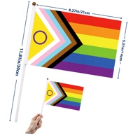 Drapeau Intersexuel Inclusif Progress Pride en Forme de Mât 14x21cm, Mini Drapeau Cercle Chevron LGBTQIA+ avec Mât en Plastique de 30cm, Diversité