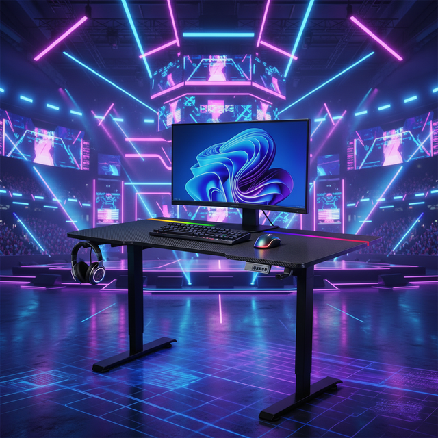 Whisper Quiet Single Motor Gaming Standing Desk Flip Top Sturdy Steel Frame Motorized Table With RGB Strip for Pro Setup