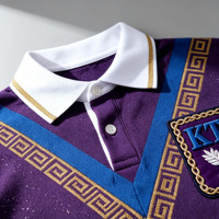 Pull tricoté pour homme OEM, style preppy, col montant blanc, chemise polo violette avec logo brodé, collection automne-hiver