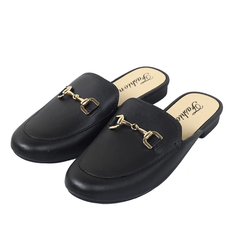 Fashion Closed Toe Casual lazy Shoes Sandals Buckles Decorated Open Back Flat Women Slippers