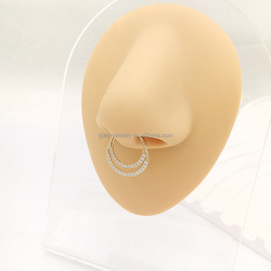 <strong>14k</strong> Solid Yellow Gold Piercing Jewelry Hoop Zircon <strong>Nose</strong> Rings Cute Design Fine Jewelry - Product Image 5