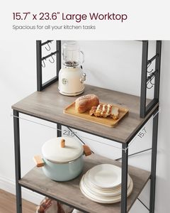 Étagère de rangement de cuisine en bois sur pied, 5 niveaux, 6 crochets, support pour <span class=keywords><strong>micro</strong></span>-<span class=keywords><strong>ondes</strong></span>, <span class=keywords><strong>design</strong></span> industriel portable - Product Image 3