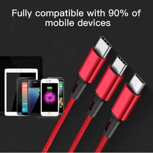 Custom3 in 1充電器ケーブルナイロン編組複数USBケーブルユニバーサル充電コードタイプCマイクロUSB 8ピン付き携帯電話 - Product Image 6