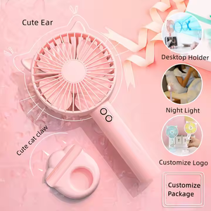USB充電式かわいいミニファン-ポータブルハンドヘルドデスクファン学生用ナイトライト付き超静か (卸売) - Product Image 1