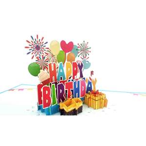 การ์ดอวยพรวันเกิดรูปทรงสี่เหลี่ยมผืนผ้าทำมือสีสันสดใสสร้างสรรค์พร้อมตัวอักษร 3 มิติ - Product Image 2