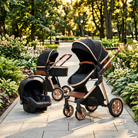 Poussette de luxe légère 3-en-1 avec siège auto et landau pour nouveau-né
