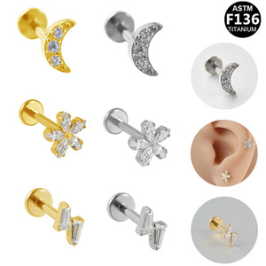 Pendientes de Flor con Baño de Titanio G23, Pequeños, con Cristal, Joyería para Perforaciones, Uso Diario, Joyería de Moda - Product Image 1