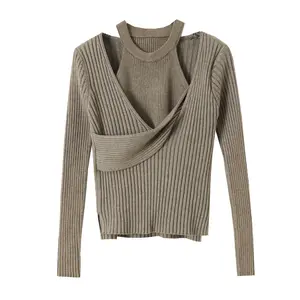 Maglioni Pullover a maniche lunghe con scollo a V e canottiere con scollo a V per donna set lavorati a maglia Casual vestiti Costume Pour Femmes