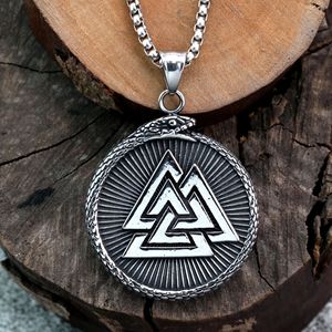 Collar con Colgante Vegvisir Vikingo Nórdico, Valknut, Serpiente Ouroboros, Acero, Estilo Punk Vintage, Amuleto, Joyería para Hombre, Accesorios de Tela - Product Image 1