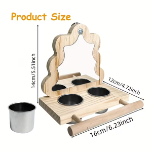 Nichoir en bois non fini à faire soi-même, avec un support pour oiseaux, un miroir et des bols d'alimentation en acier inoxydable, mangeoire à oiseaux en bois intelligente - Product Image 2