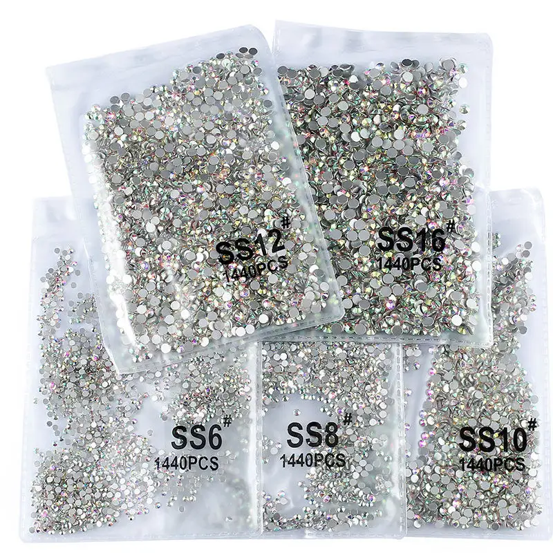 SS3-SS20 de diamantes de imitación para manicura, cristal plano transparente, joyería, Sinfonía, blanco, superflash, 1440 Uds.