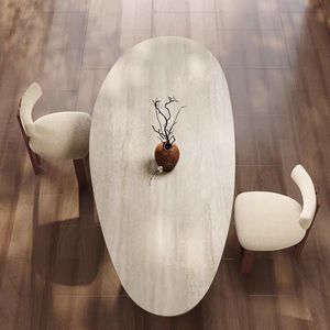 Mesa de Comedor de Travertino en Forma de Lágrima, Juego de 6 Piezas de Madera de Nogal, Muebles Duraderos para Comedor - Product Image 4