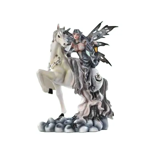 Resina antico Midnight Fata Figurine White Unicorn 10 Pollici di Altezza