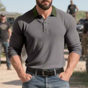 <span class=keywords><strong>Polo</strong></span> a maniche lunghe con risvolto stile americano, casual, in maglia, colori assortiti - Product Image 3