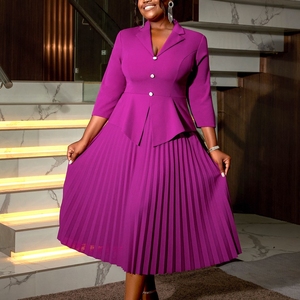 AM041013 Robe <span class=keywords><strong>de</strong></span> printemps tendance pour femme, col tailleur, simple boutonnage, coupe trapèze plissée, élégante pour le bureau et la carrière - Product Image 2