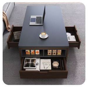 <span class=keywords><strong>Table</strong></span> à café et à dîner pliable multifonctionnelle 2-en-1 en bois, réglable en hauteur, mobile, avec tabourets intégrés, pour les petites familles - Product Image 3