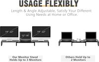 Dubbele monitorstandaard, bureau organizer voor 2 monitoren, verstelbare lengte en hoek, 3 planken, extra ruimte voor computer, laptop, tv