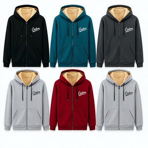 เสื้อฮู้ดซิปผู้ชาย สีดำ ผ้าฟลีซบุขนด้านใน ผ้าฝ้าย 100% สวมใส่สบายในฤดูหนาว ทรงปกติ สีพื้น ผ้าถัก ปักลาย - Product Image 6