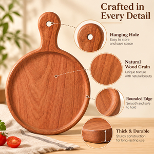 Tagliere Rotondo in Legno di Ebano per <span class=keywords><strong>Pizza</strong></span> e Bistecche con Manico e Bordo, per Servire <span class=keywords><strong>Pizza</strong></span>, Pane, Formaggio, Frutta, Ideale per Cucina e Tavola - Product Image 2