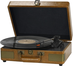 Valise en bois, phonographe rétro, lecteur de disques vinyles, lecteur de disques vinyles multifonction, connexion BT et sortie ligne - Product Image 3