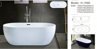 Modern Ayaklı Oval 1700mm Beyaz Akrilik Çevre Dostu Küvet L7206 Model Derin Yıkanma Villası Otel Ev Banyosu 3 Yıl Garantili