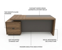 Bureau de direction moderne haut de gamme en forme de L pour PDG et directeurs - Marque Senrop - Mélamine - E1 - Bureau modulaire extensible de luxe