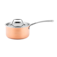 Cacerola de Cobre Triple con Asa Larga para Cocinas de Inducción y Gas, Capacidad de 1-2L, Olla para Leche de Cobre con Tapa de Acero Inoxidable