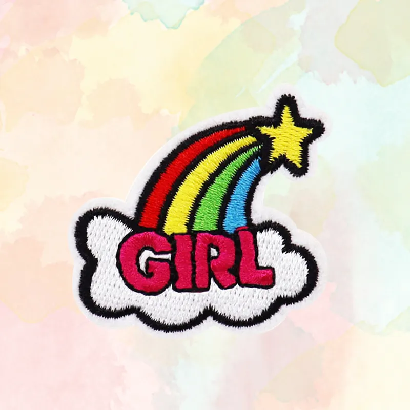 Logo patch handmade clothing Rainbow Colors Little Red Riding Hood Pattern girl clouds hats book embroidery patches