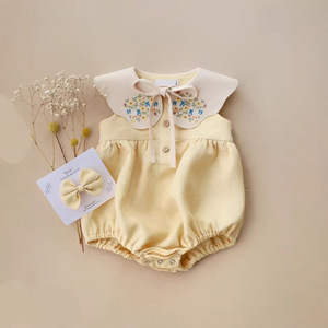 Bộ liền thân vải lanh cotton mùa hè cho bé gái sơ sinh, đầm thêu, quần áo trẻ sơ sinh - Product Image 5