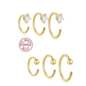 Pendientes de Botón Geométricos de Plata de Ley S925 con Circonita, Chapados en Oro, Regalo Moderno para Fiestas - Product Image 1