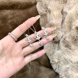 S925 Pure <b>Silver</b> Fine Jewelry <b>Sets</b> Full Diamond Wealthy Iris Pendant <b>Necklace</b> with <b>Earrings</b> Luxurious <b>and</b> Elegant - Product Image 1