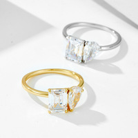 Bague en argent sterling S925 avec zircone géométrique en forme de goutte d'eau et carrée, plaquée or 14 carats, design double pierre pour femme