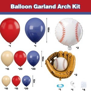 Kit de guirlande de ballons de baseball rouge et bleu marine avec ballons en aluminium en forme de gant de baseball pour la décoration de fête de 1er anniversaire de garçons débutants - Product Image 3