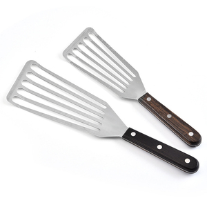 Espátula de acero inoxidable para carne y anguila, con ranuras, para freír, asar y barbacoa, con mango de madera, al por mayor - Product Image 5