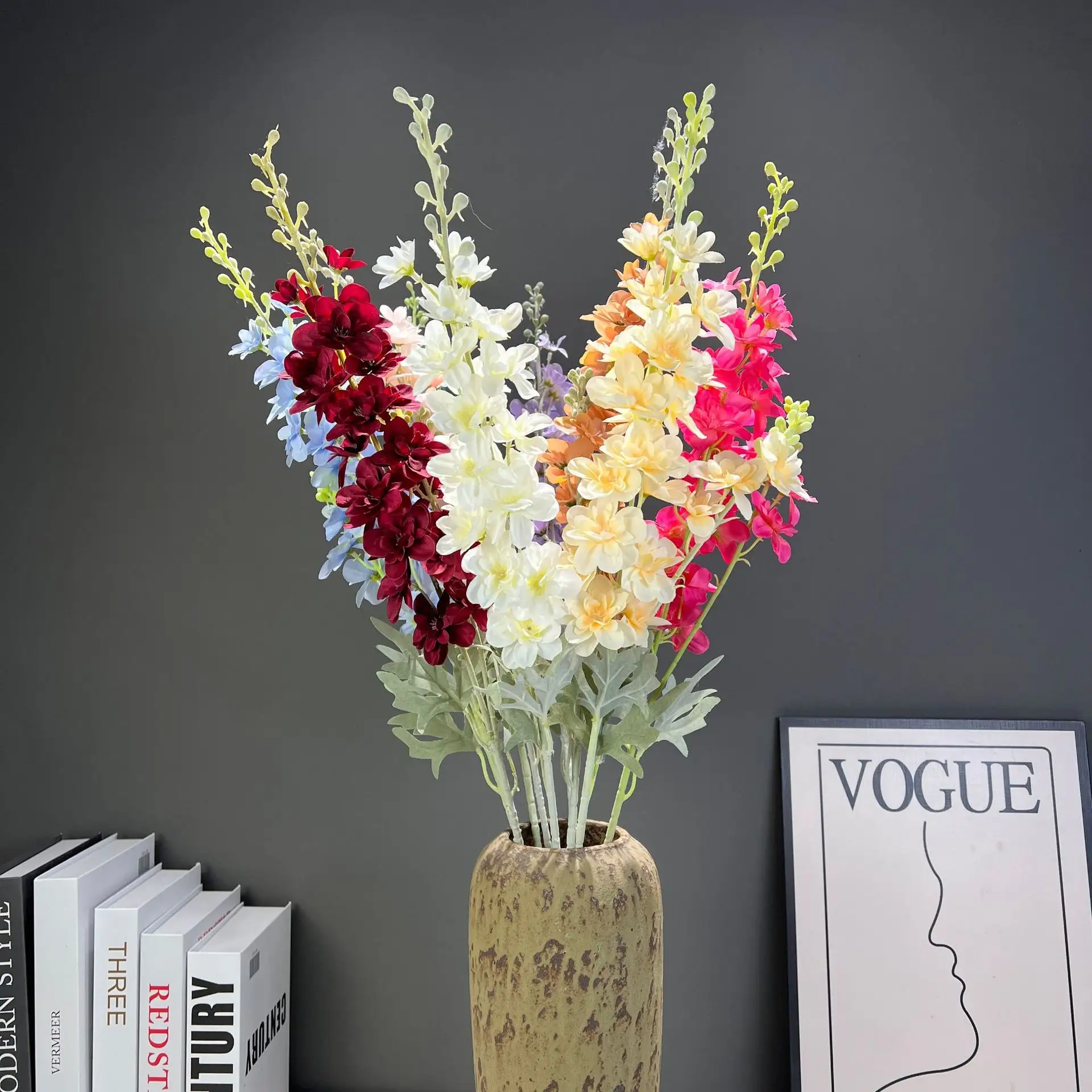 Hete Verkoop Goede Kwaliteit Simulatie Bloemen Kunstmatige Flocking Hyacint 2 Gevorkte Delphinium Bloem Voor Home Decor Bruiloft