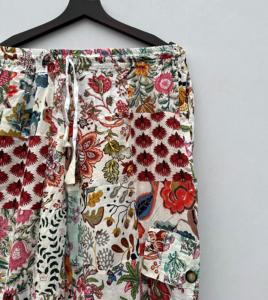 Pantalon de pyjama en coton patchwork Hippie Boho style indien Jogging cargo Funky Pantalon cargo unisexe à taille élastique pour l'été - Product Image 2