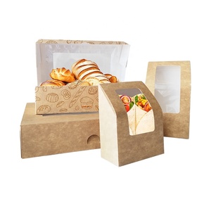 Cajas de pastelería para pasteles autoemergentes de grado alimenticio con ventana Cajas de postres de dulces Kraft marrones Cajas de panadería emergentes con impresión de logotipo personalizado - Product Image 2