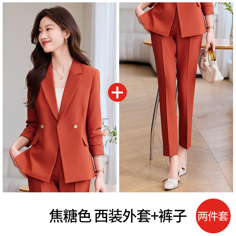 Caramel-colored slim-fit suit pants