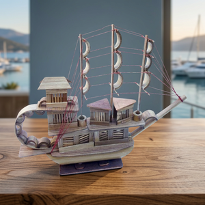 Modelo de Barco Velero Alto de Madera Pulida Ecológica, Estilo Antiguo Hecho a Mano, para Decoración de Mesa en Hogares y Restaurantes - Product Image 2