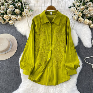 Cárdigan informal bordado para mujer, estilo holgado, para primavera y otoño, con mangas largas y protección solar - Product Image 2