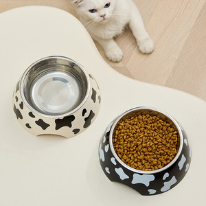 Tigela de Comida para Animais de Estimação com Design de Vaca Branca, Antiderrapante, Tigela de Plástico para Gato e Cachorro, Tigela de Água em Aço Inoxidável - Product Image 6