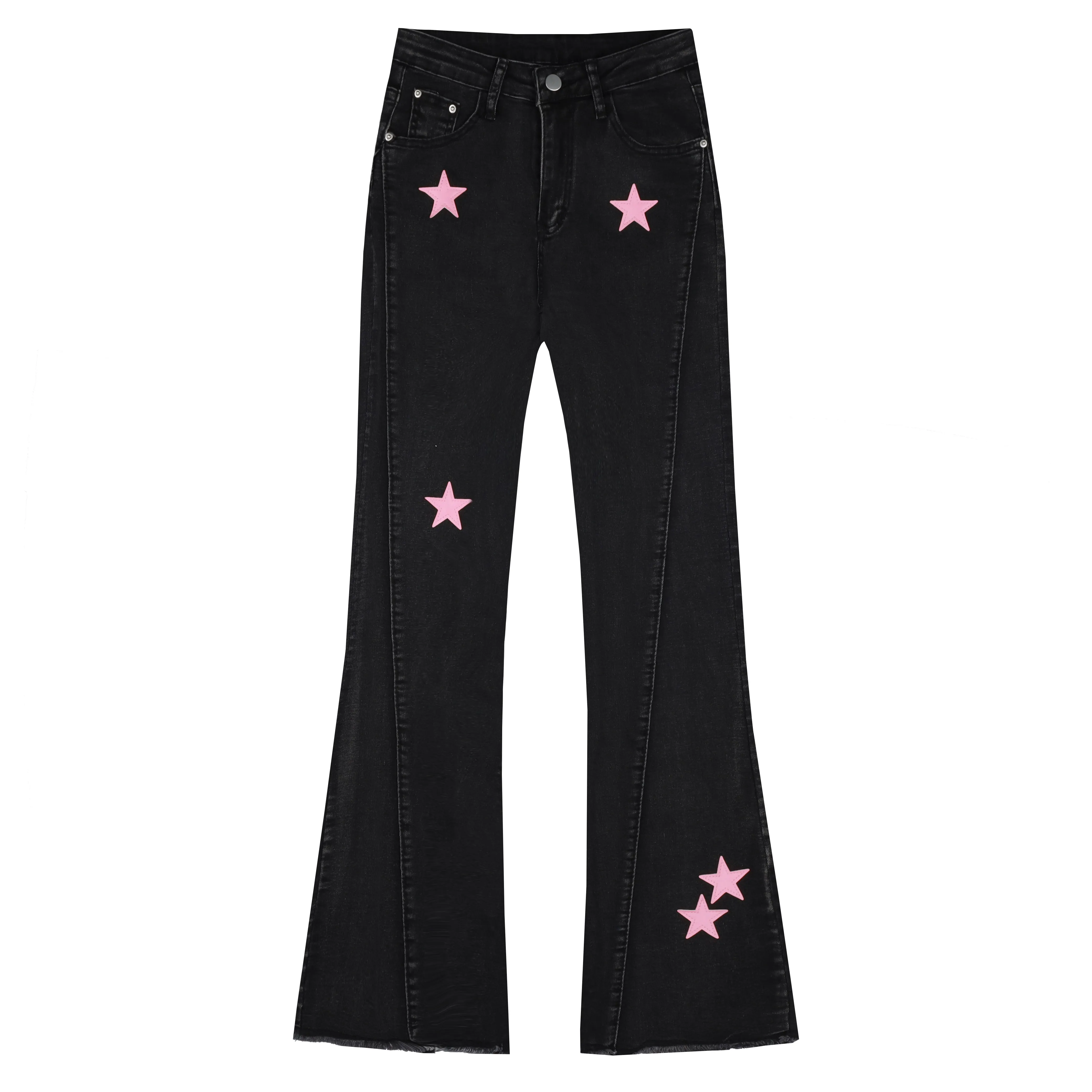 Custom Five-pointed Star Boot Cut Flared Black Jeans Pants For Women Women's Denim Jeans Jeans Women wholesale
