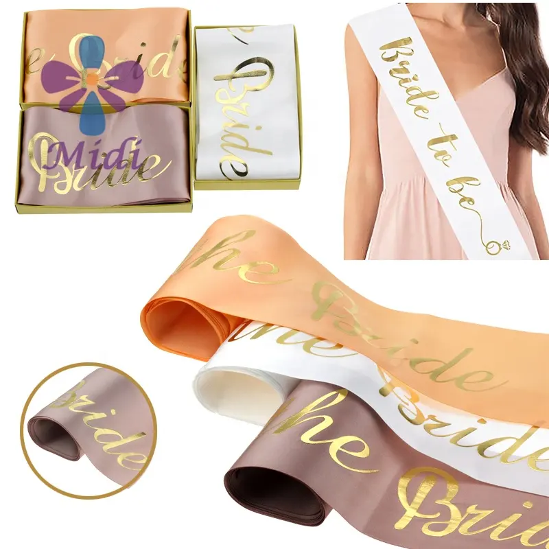 Midi Customized Gold Foil Printed Bride to be Bachelorette Happy Birthday Wedding Party Pageant Queen Satin Ribbon Sash